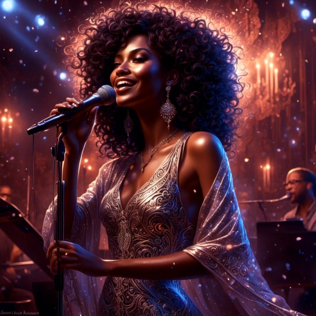 Jazz Singer in Dazzling Dress, Hyperdetailed Digital Art