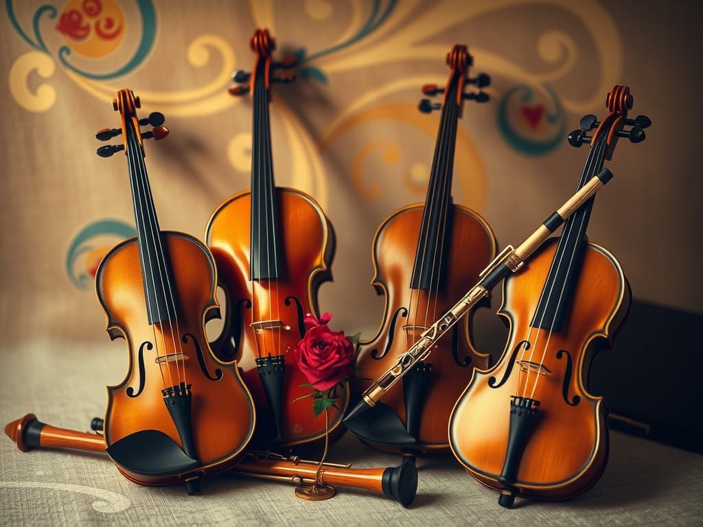 Elegant String Instruments in Vibrant, Golden Light