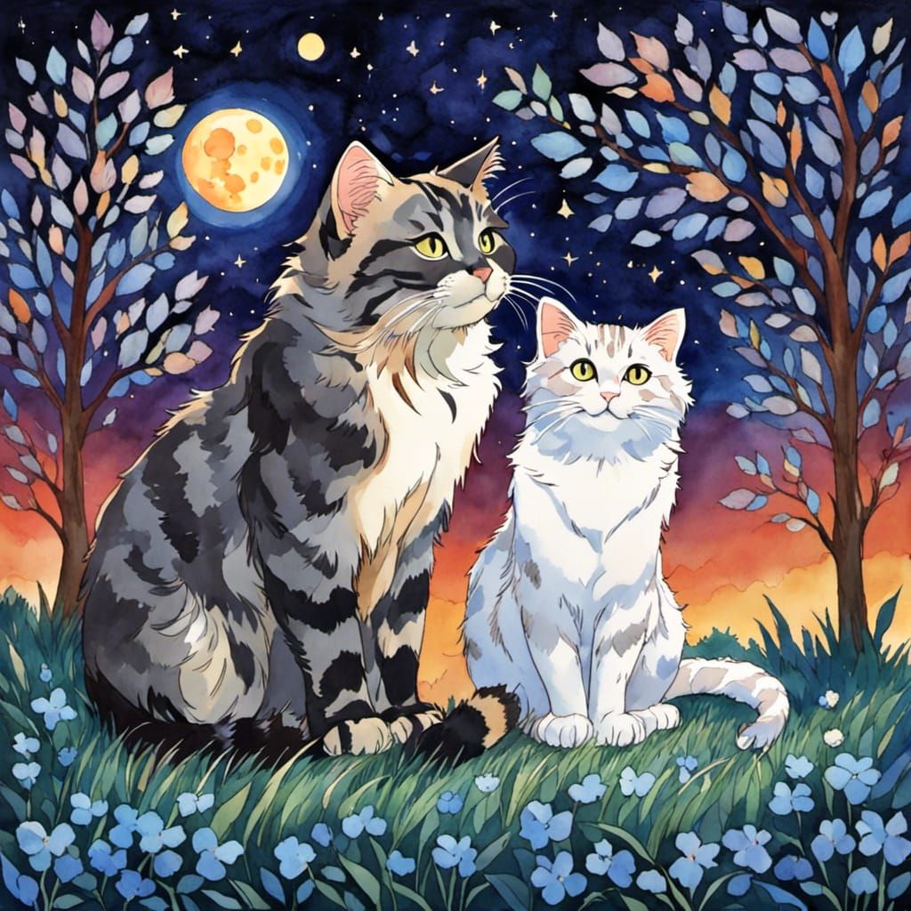 Cats Under the Stars in Soft Focus