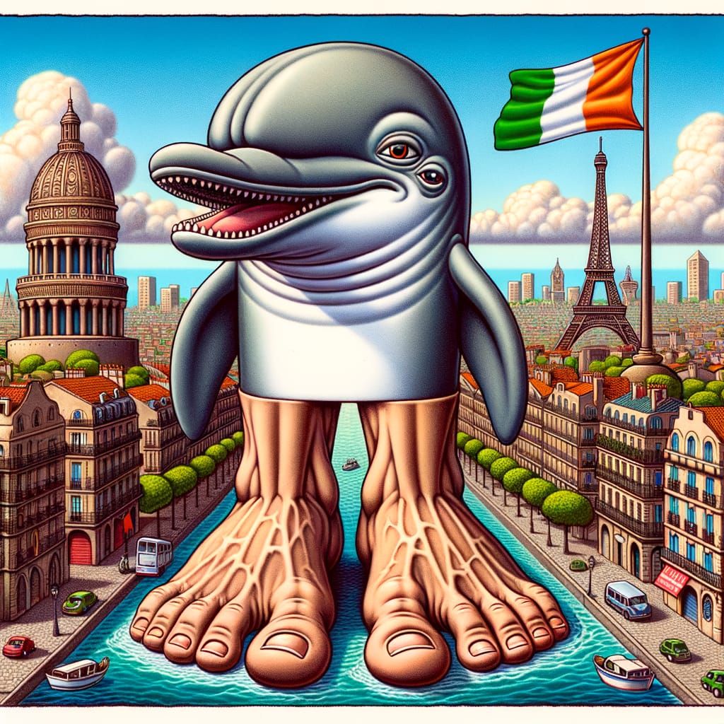 Italian Moai Delfino in Parisian Cartoon Style