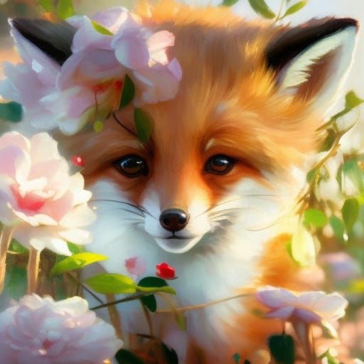 Floral Chibi Fox: Digital Illustration