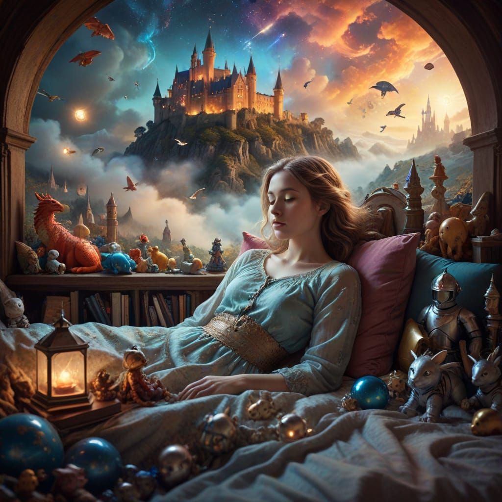 Young Woman in a Dreamy Surrealist Landscape
