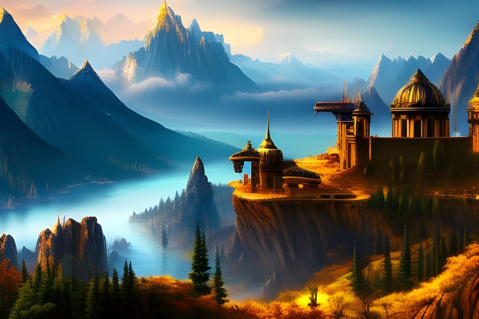 Gold Dragon Ready to Fly in Mountain Landscape