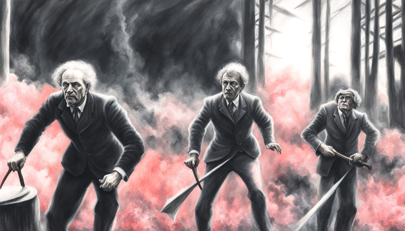 Angry People in Clouds: Charcoal Drawing in Horror Style