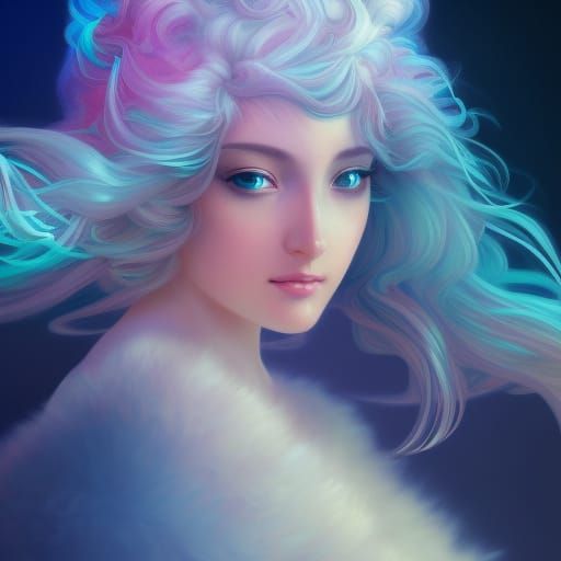 Goddess with Cotton Candy Hair and Neon Clouds
