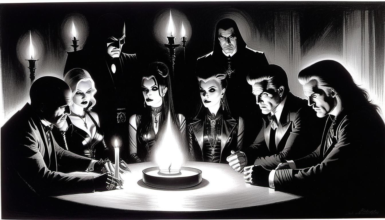 Goth Punk Seance by Candlelight, Detailed Charcoal Sketch