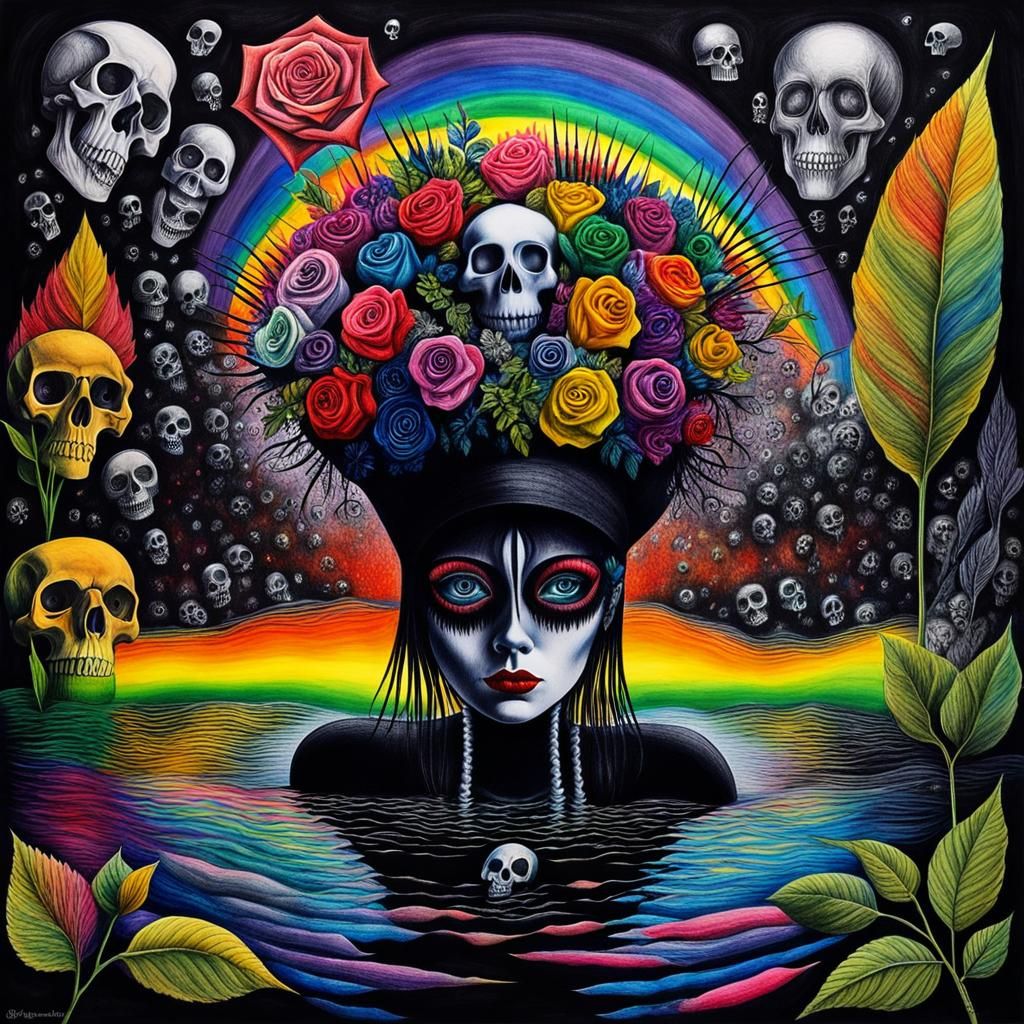 Surreal Crayon Drawing of a Goth Woman