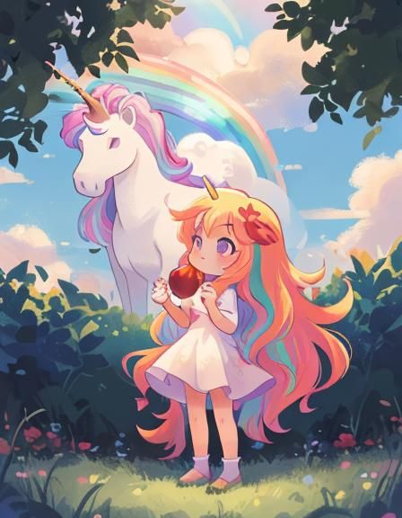 Princess with Rainbow Unicorn in Field