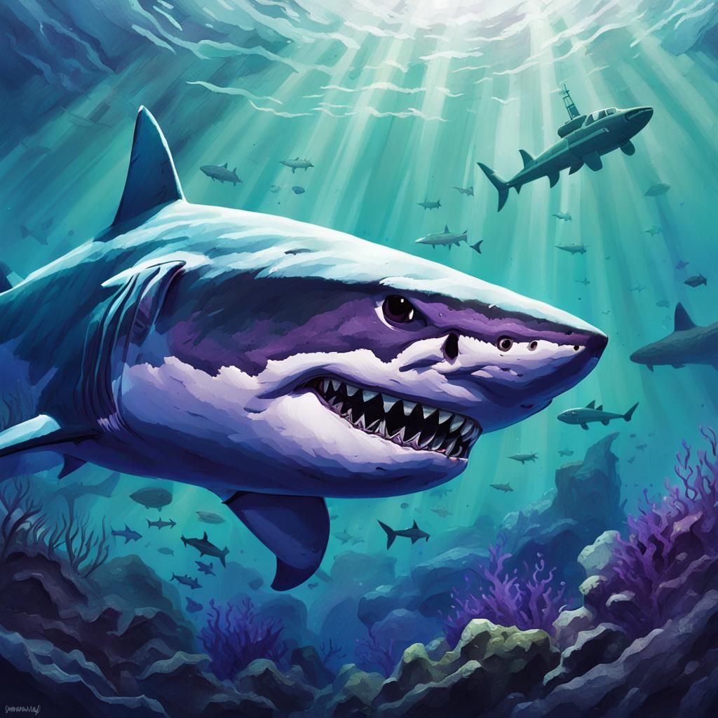 Colossal Shark Portrait in Dark Fantasy Style