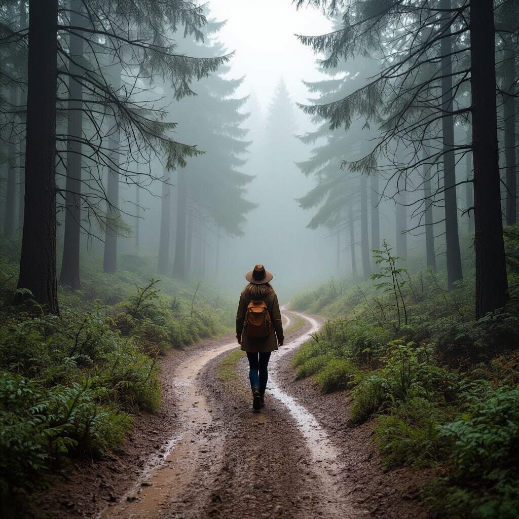 Misty Forest Path After Rain
