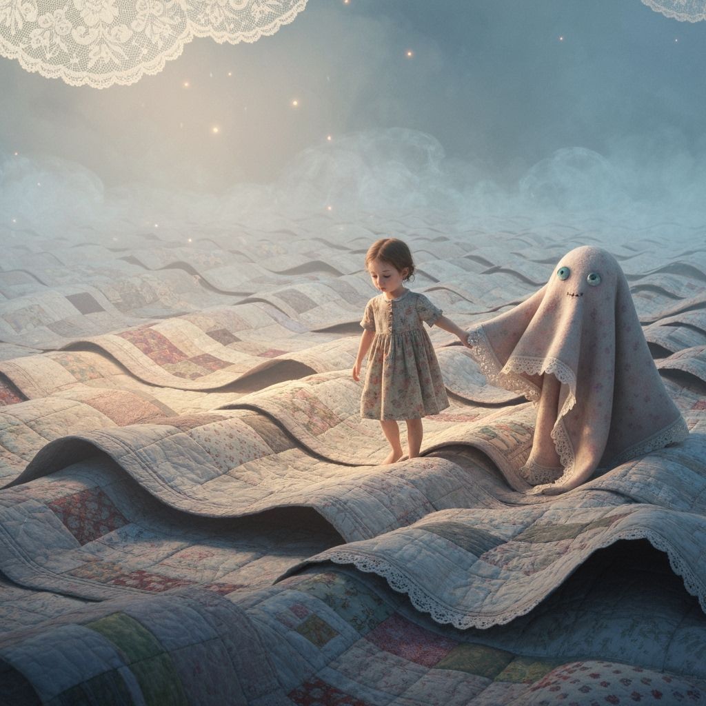 Child's Journey Across Quilted Dreamscape