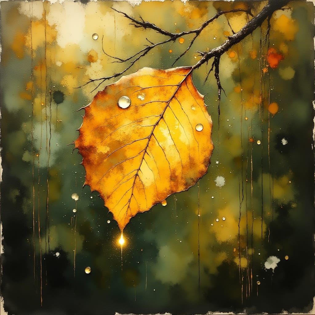 Golden Leaf Falling in Soft Light, Impressionistic Style