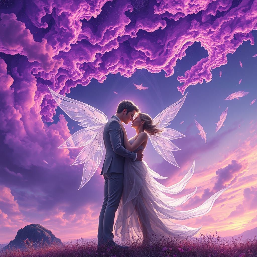 Ethereal Lovers in Vibrant Purple Hues