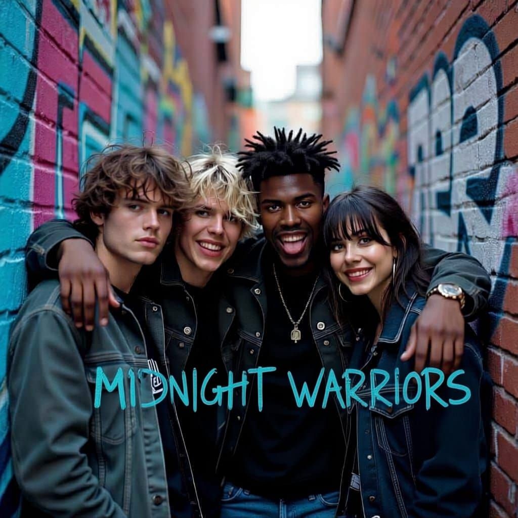 Grunge Band Poses Against Graffiti Brick Wall