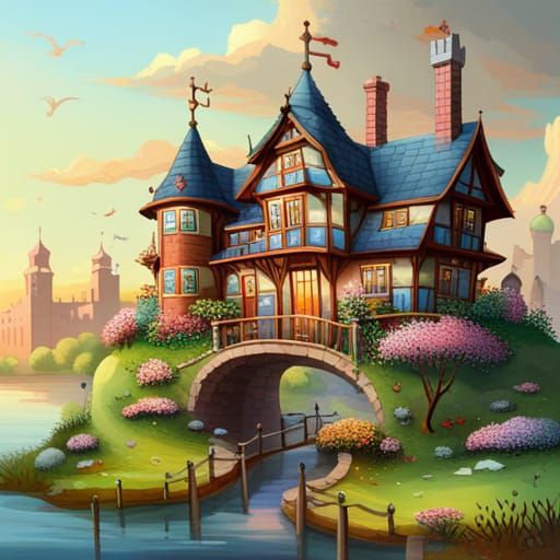 Fantasy Storybook Card House in Volumetric Light