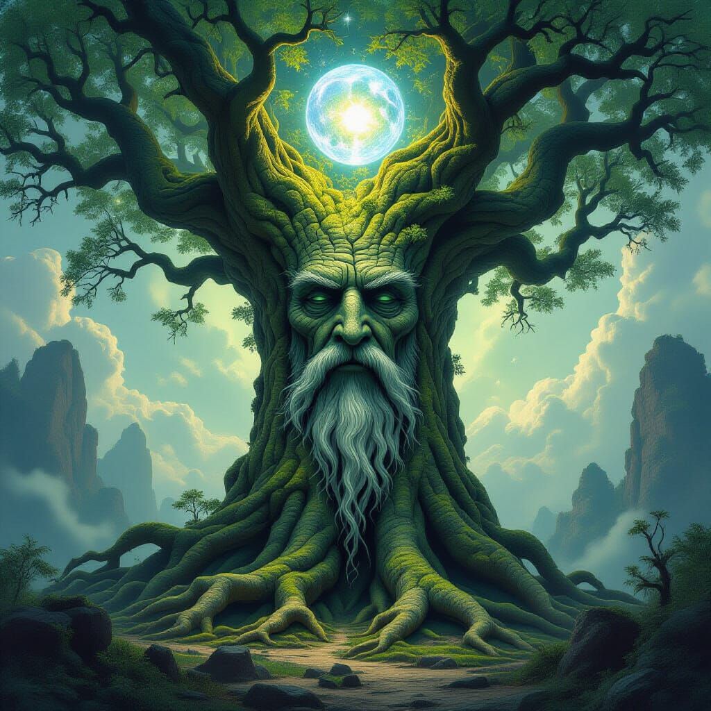 Ancient Tree Transforms Into Wise Elder, Celestial Roots