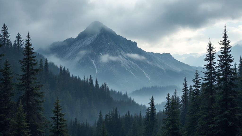 Majestic Mountain Landscape in Dark Twilight