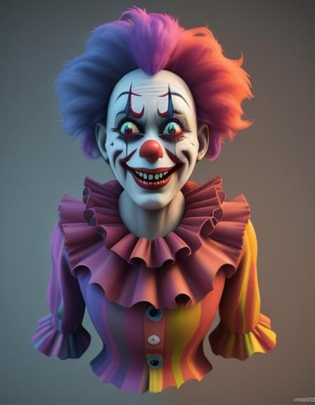 Scary Clown Concept Art in 3D Digital Style