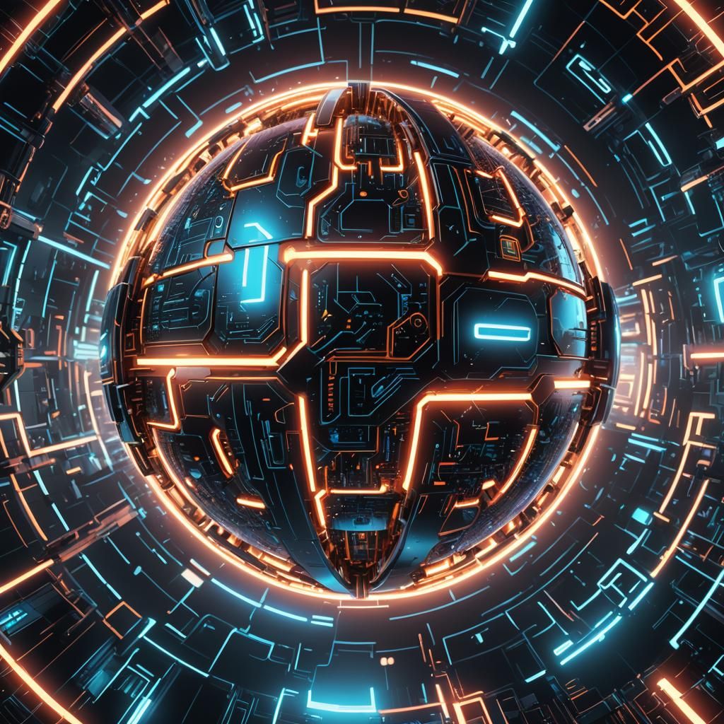 Glowing AI Sphere in Sci-Fi Neon Space