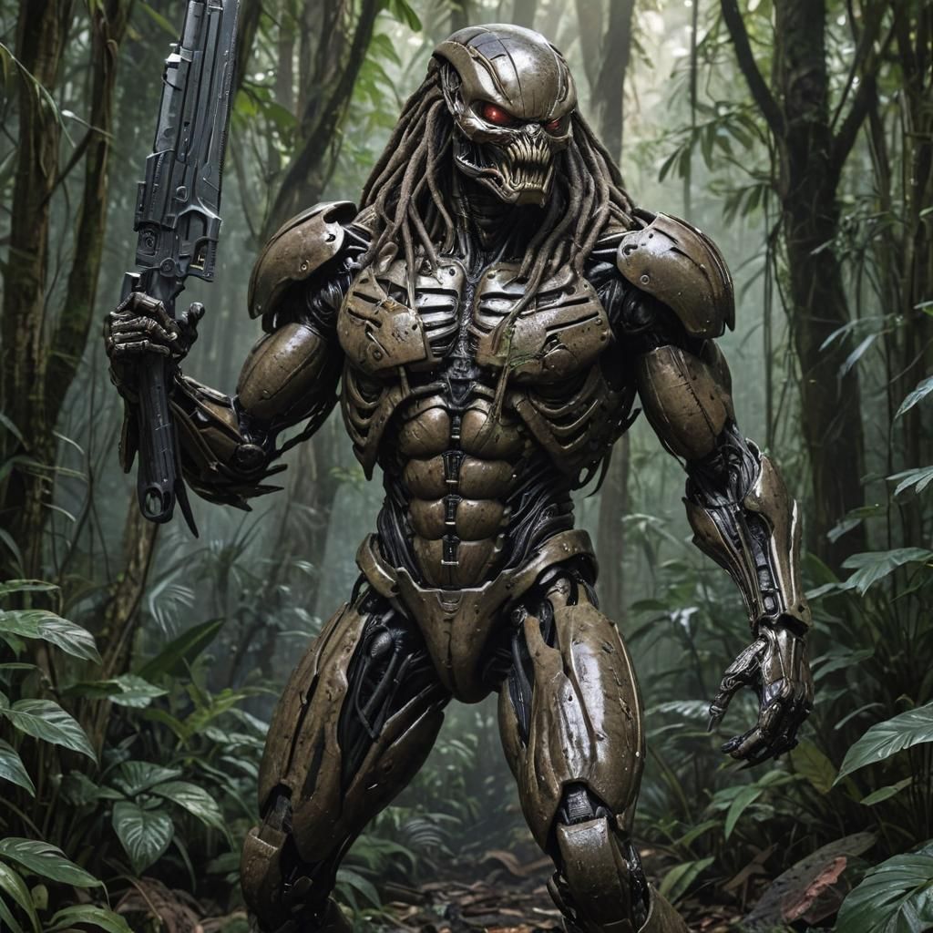 Robotic Predator in Jungle, Comic Book Art