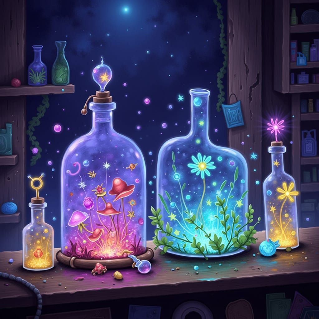 Glowing Potions Bursting with Fantastical Plant Life
