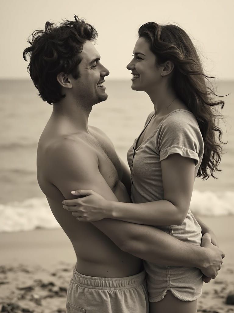 Romantic Sepia Portrait of Woman in Embrace