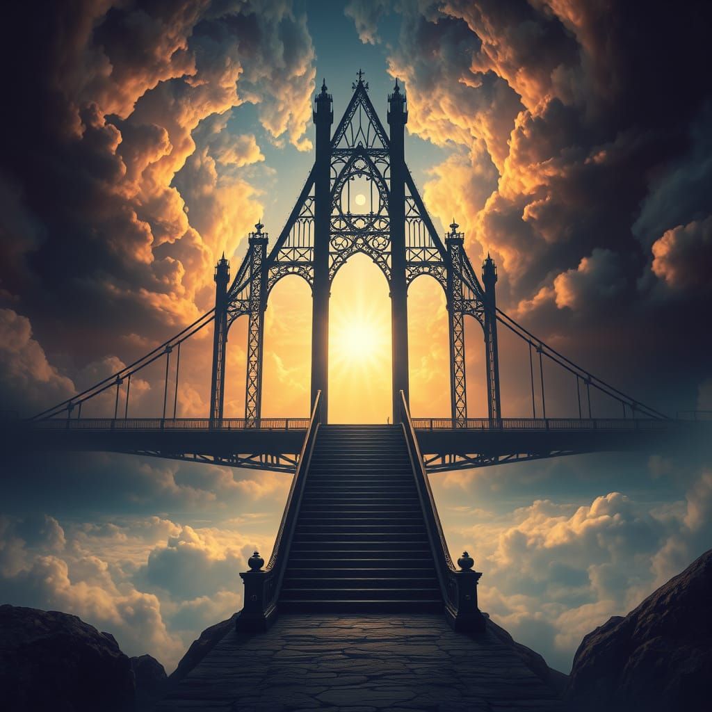 Ethereal Bridge Ascends to the Heavens in a Dreamlike Landsc...