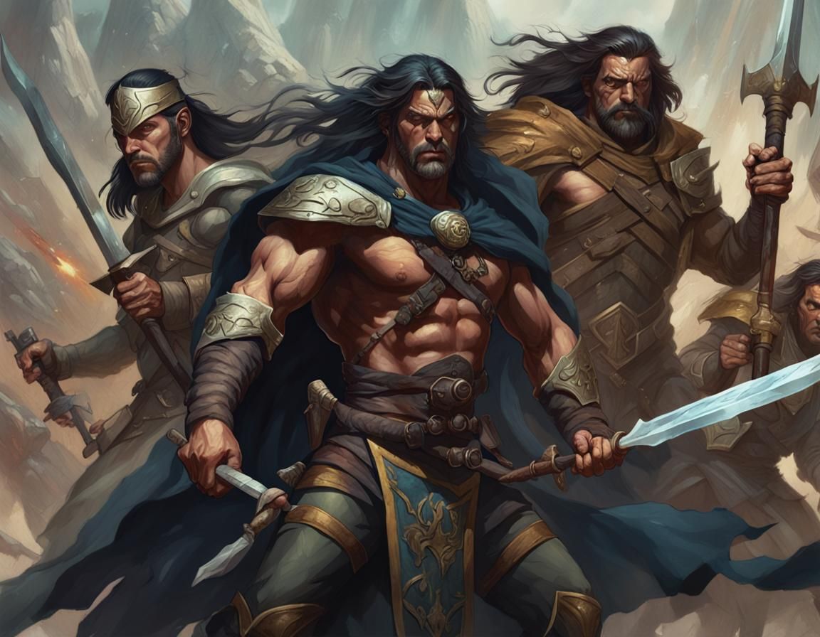 Epic Fantasy Warriors in Dynamic Battle Scene