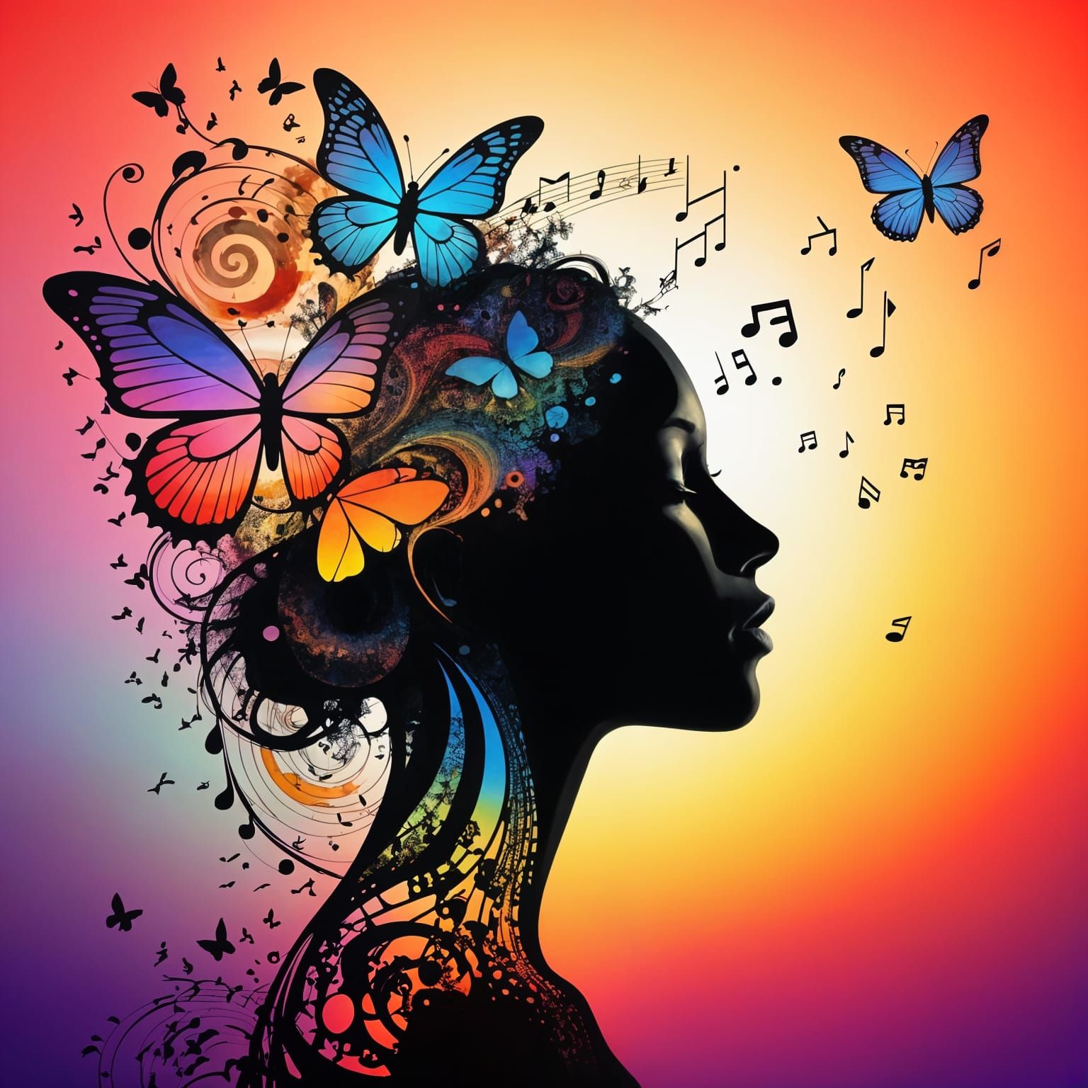 Ethereal Woman Dances Over Vibrant Sunset