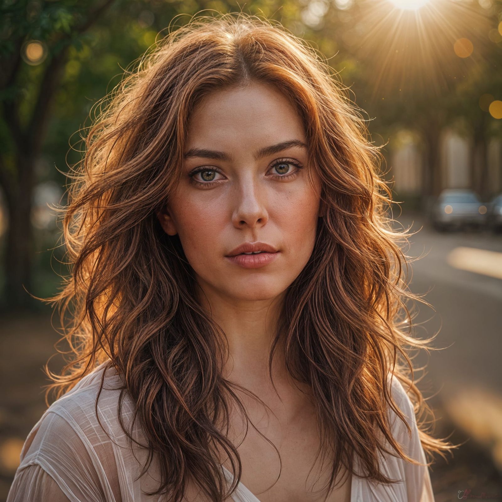 Sensuous Woman with Reddish Hair and Alluring Gaze