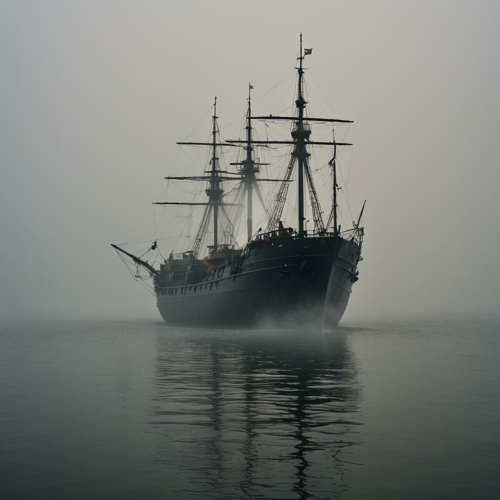 Ship Emerges from Fog in Detailed Matte Painting