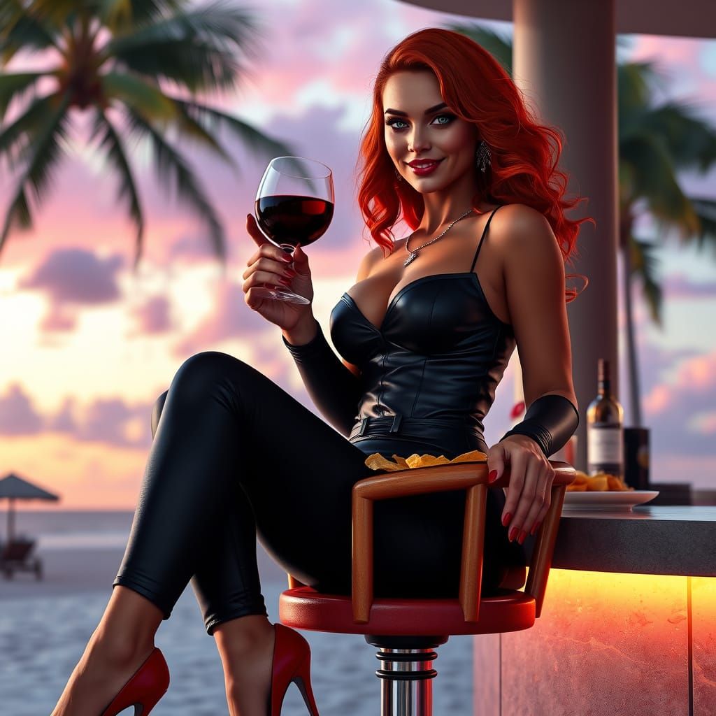 Miami Beach Woman in Red Lipstick, Hyperdetailed Portrait