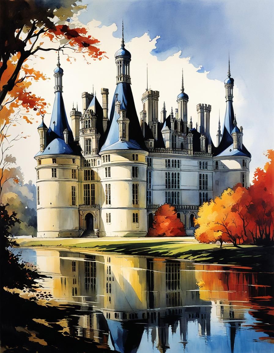 Chambord Castle in Watercolor Style