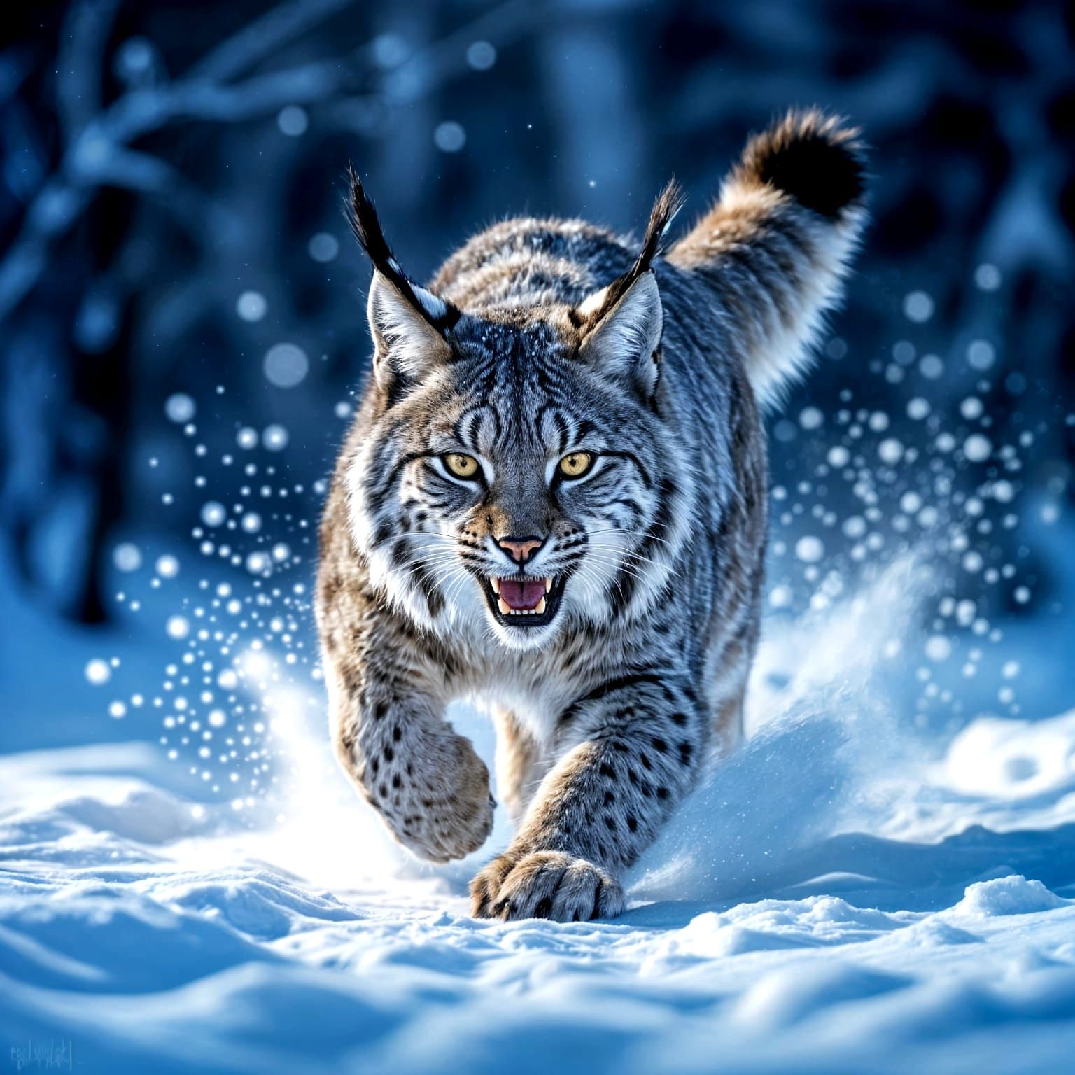 Lynx Pounces in Snowy Habitat as Fantasy Concept Art