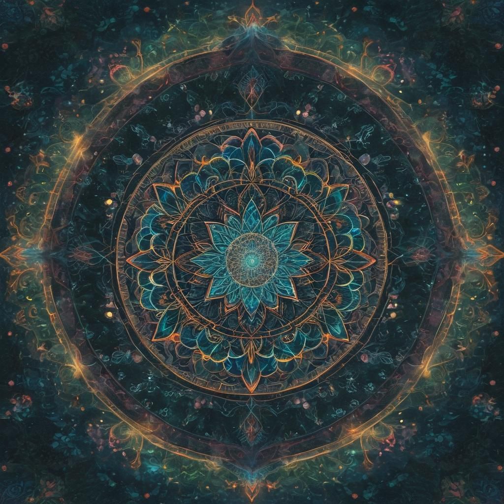 Bioluminescent Mandala in Surreal Forest: Digital Art