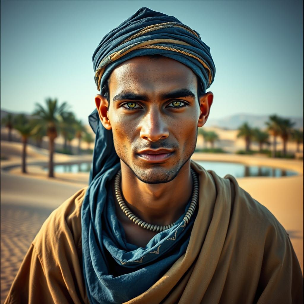Tuareg Man on Dromedary in Desert Oasis