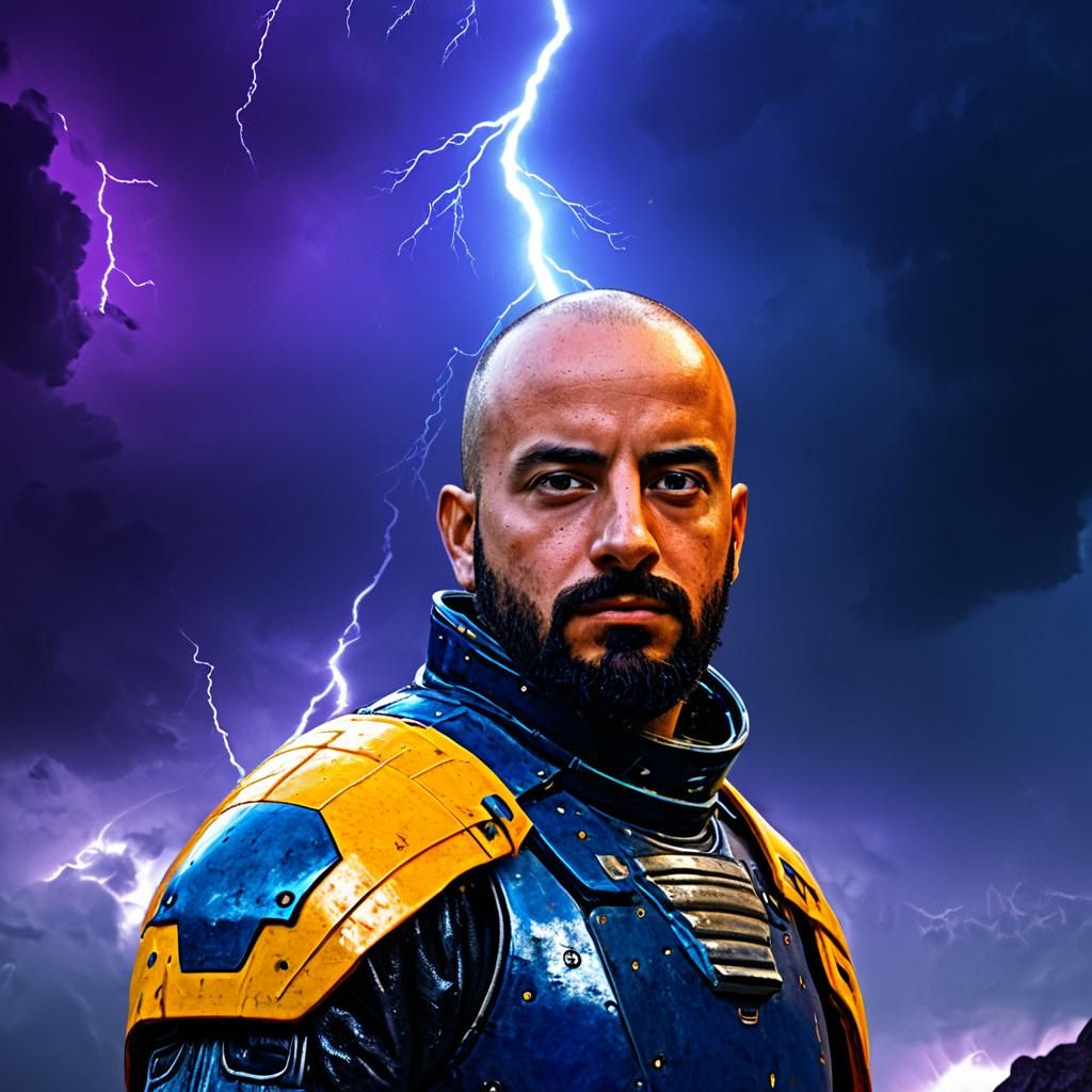 Sci-Fi Portrait on Lunar Landscape with Storm