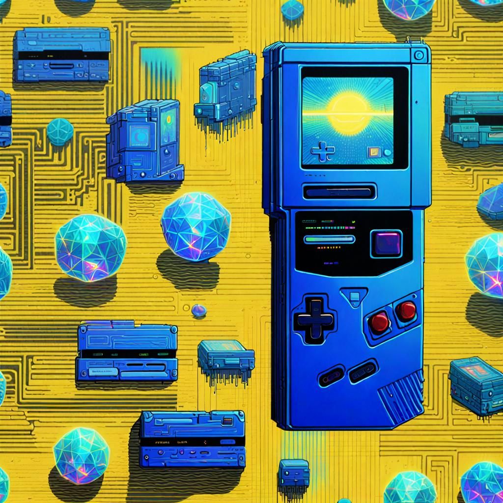 "Etherial holographic blue SNES old cartridge" generating ye...