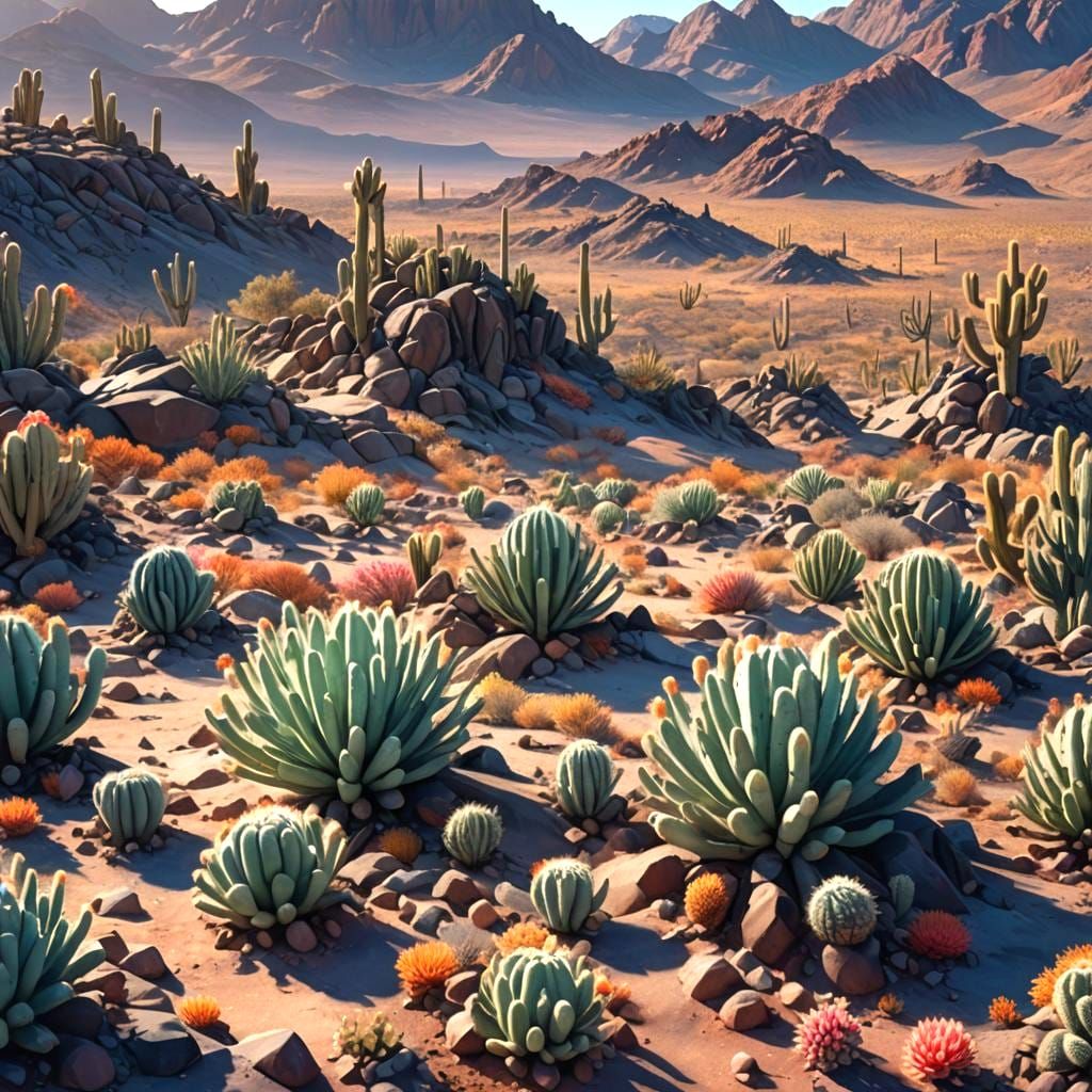 Crystal Cacti in Alien Desert: Matte Painting