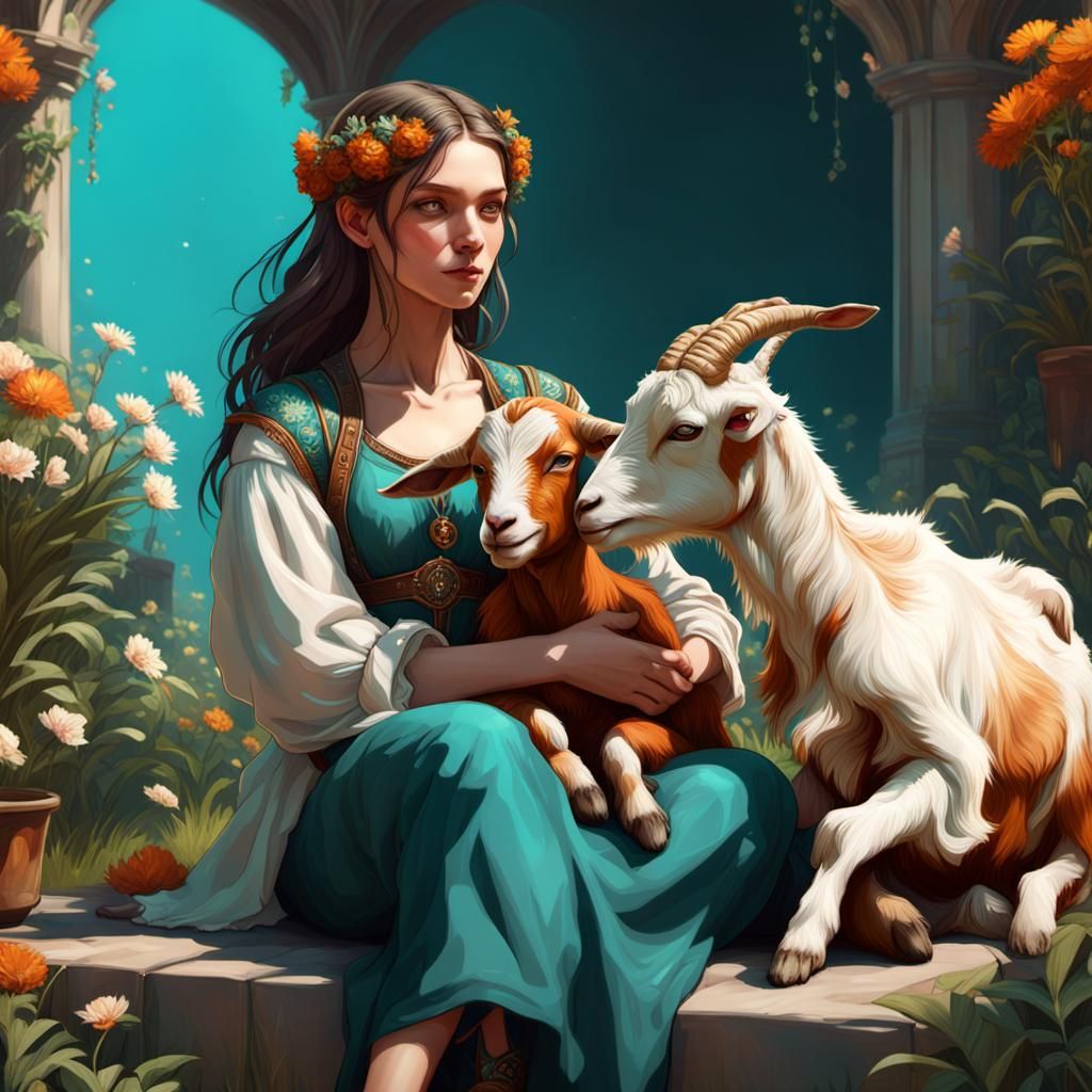 Girl with Goat in Garden Concept Art
