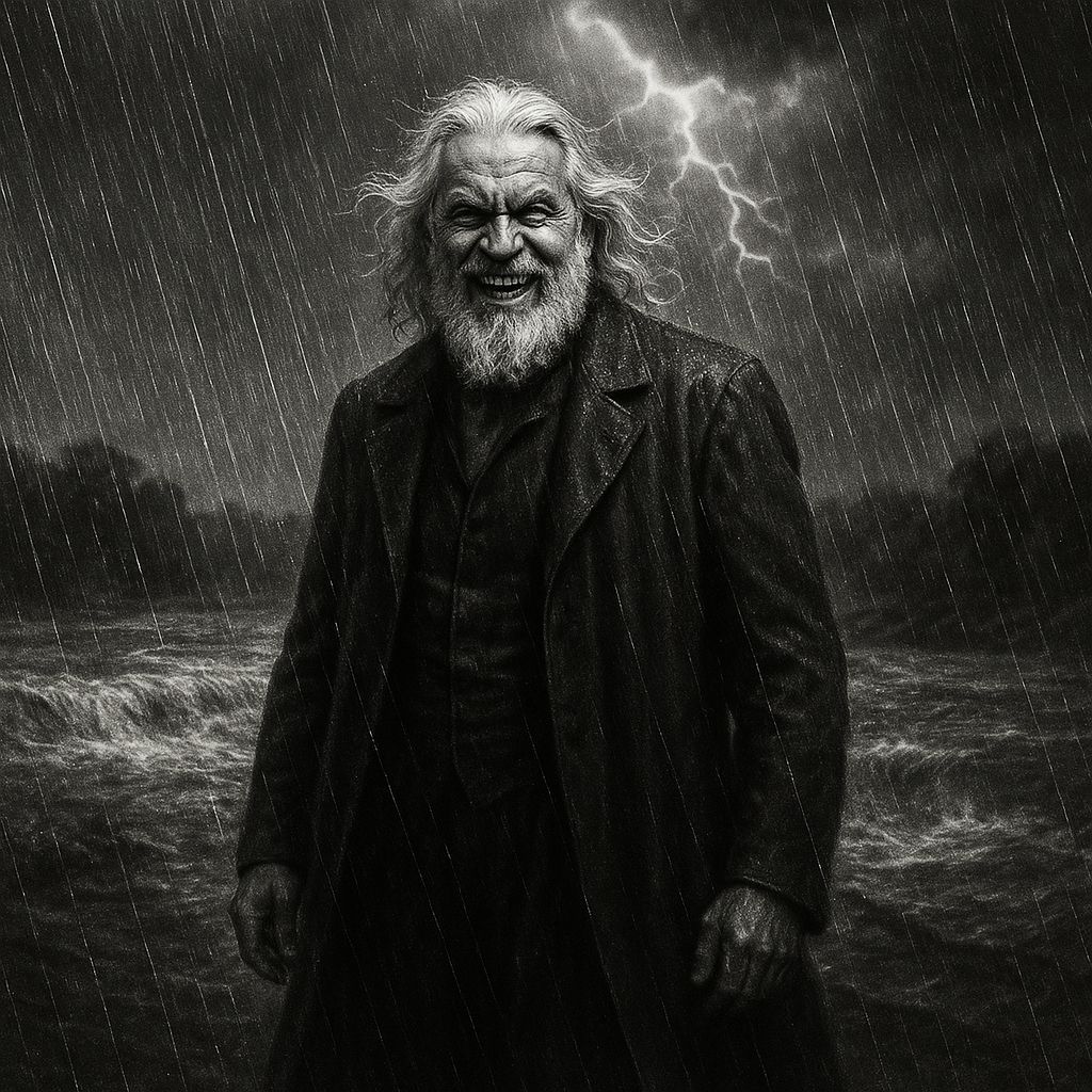 Photorealistic God in Torrential Rain and Flood