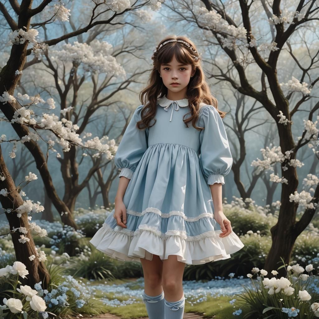 Enchanting Girl in Blue Dress: Digital Concept Art