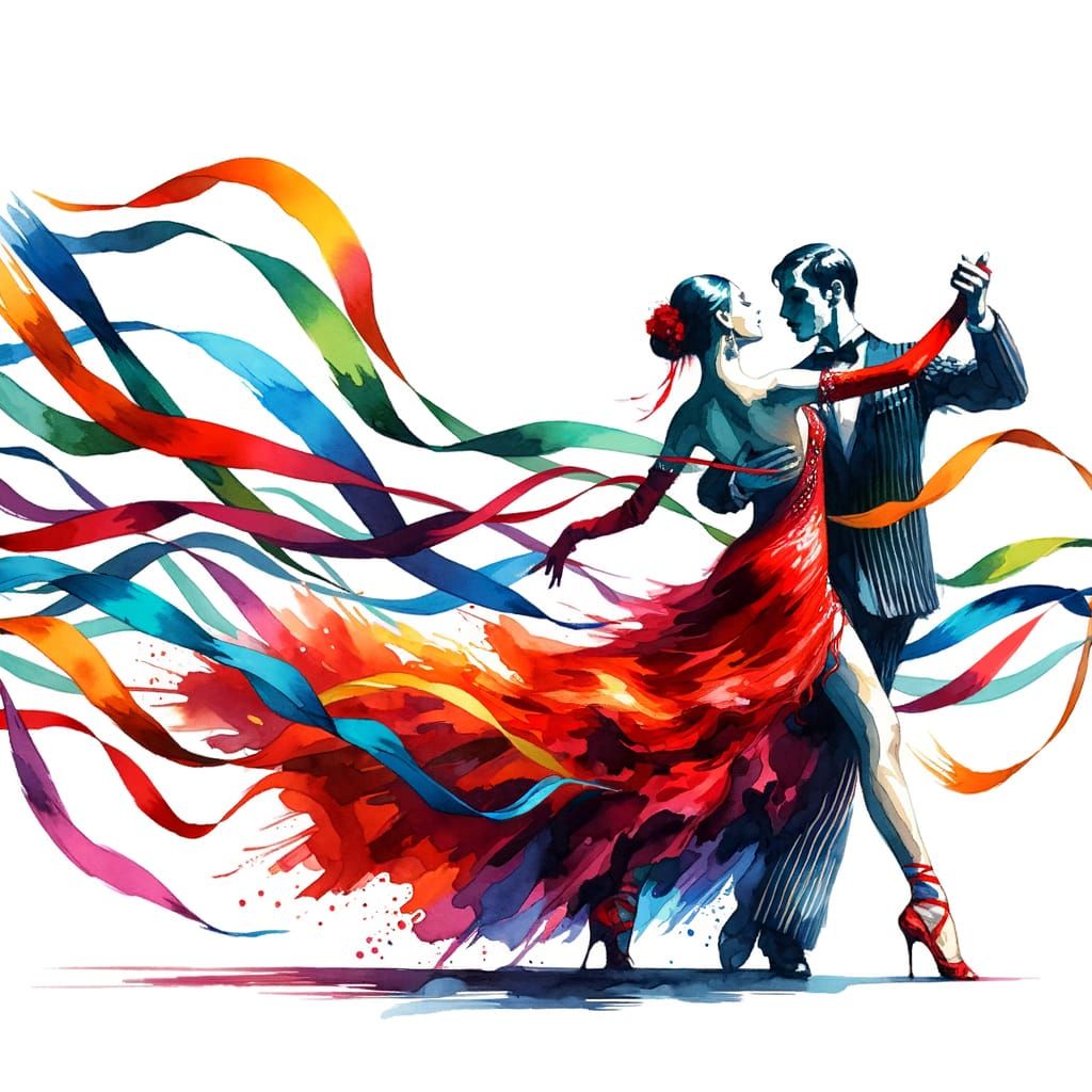 Tango Dance in Watercolor Impressionistic Style