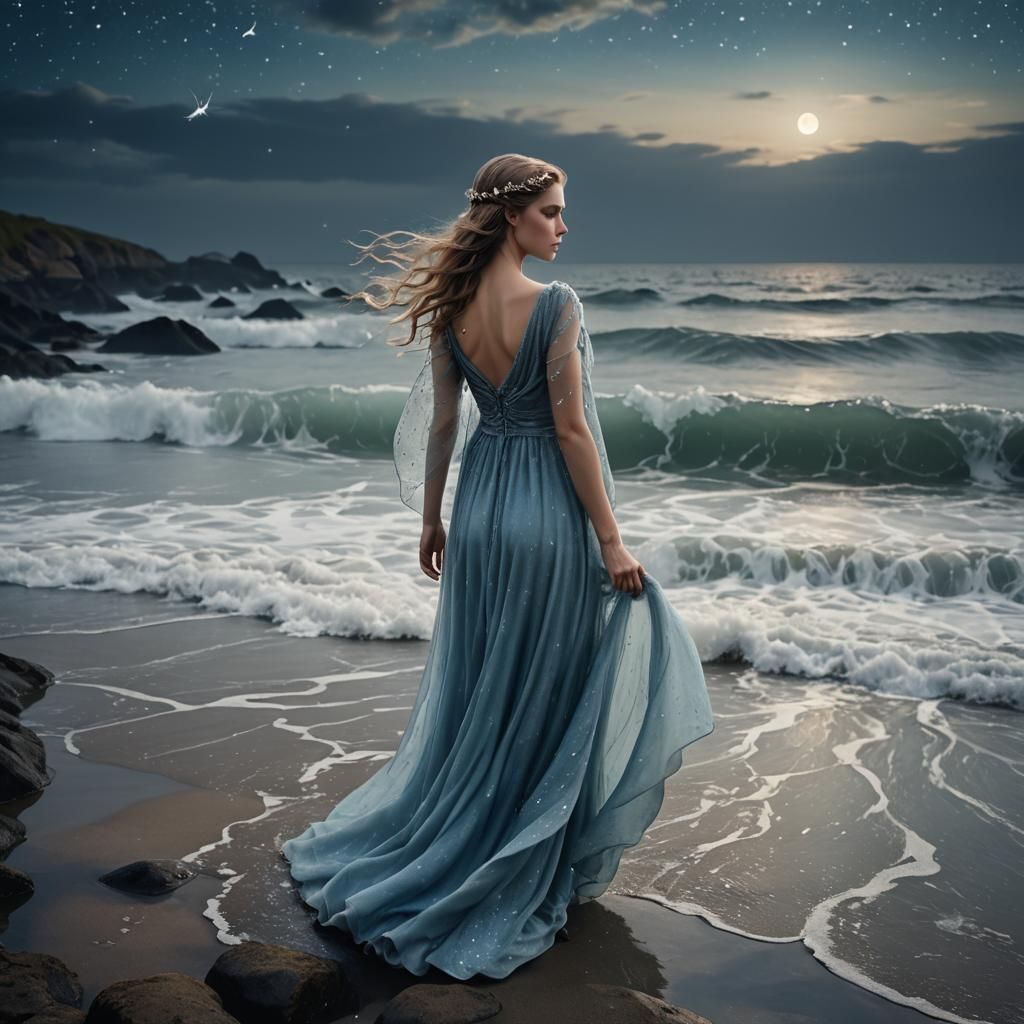 Enchanting Elf on a Starry Shore: Fantasy Photography