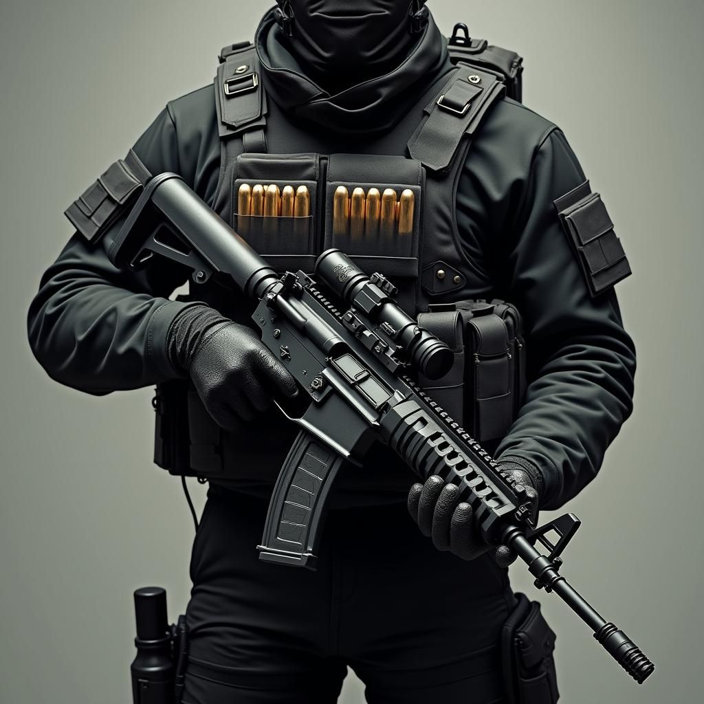 Marine Commando in Armored Vest, Digital Art