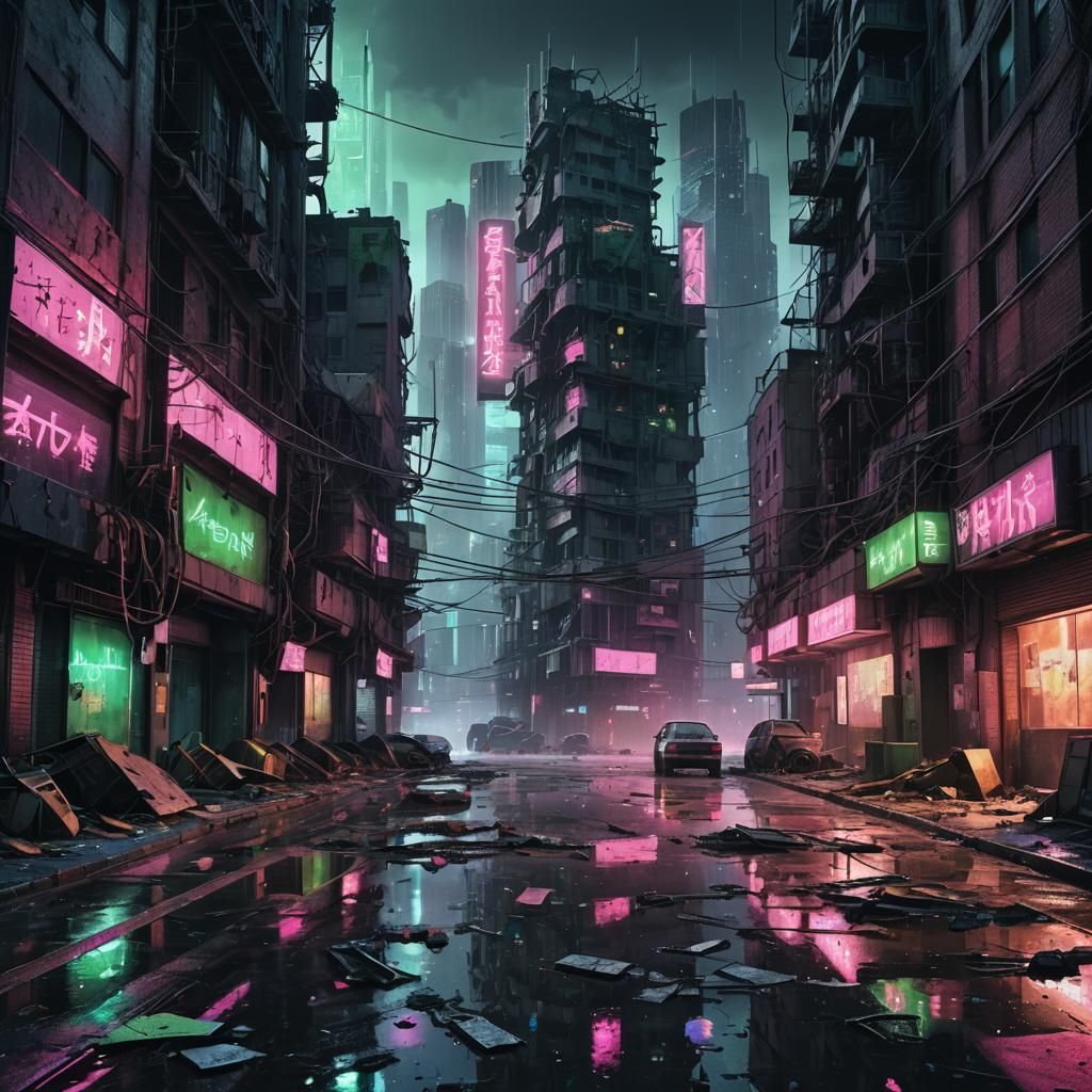 Dystopian Sci-Fi Cityscape with Neon Lights