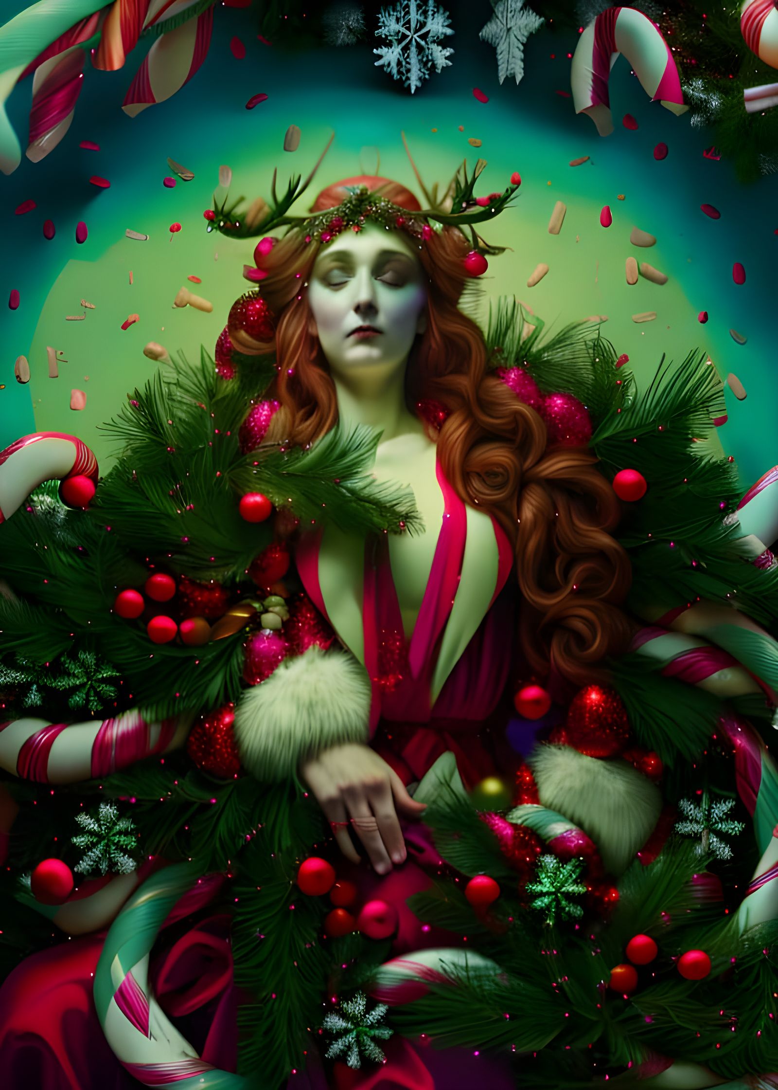 Candy Cane Christmas Queen in Art Nouveau Style