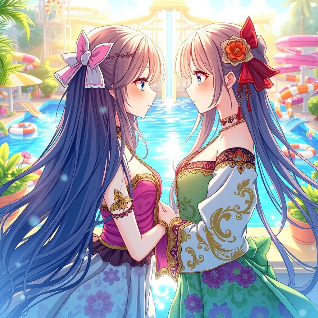 Anime siblings at aquapark