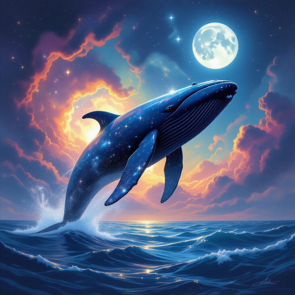 Whale Breaching Nebula in Dark Fantasy Art Style