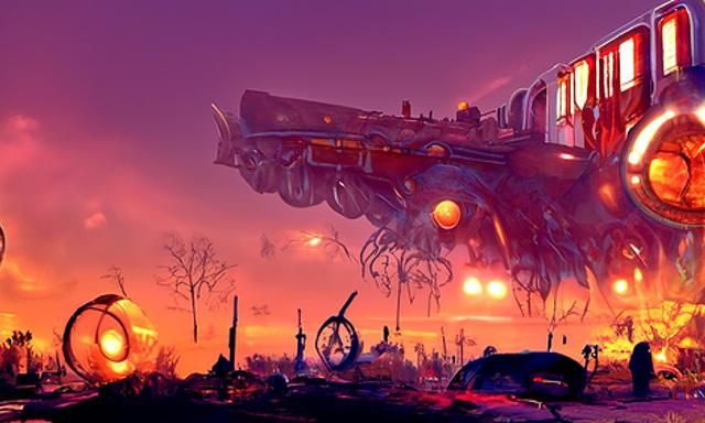 Solarpunk War Train in Detailed Digital Matte Painting